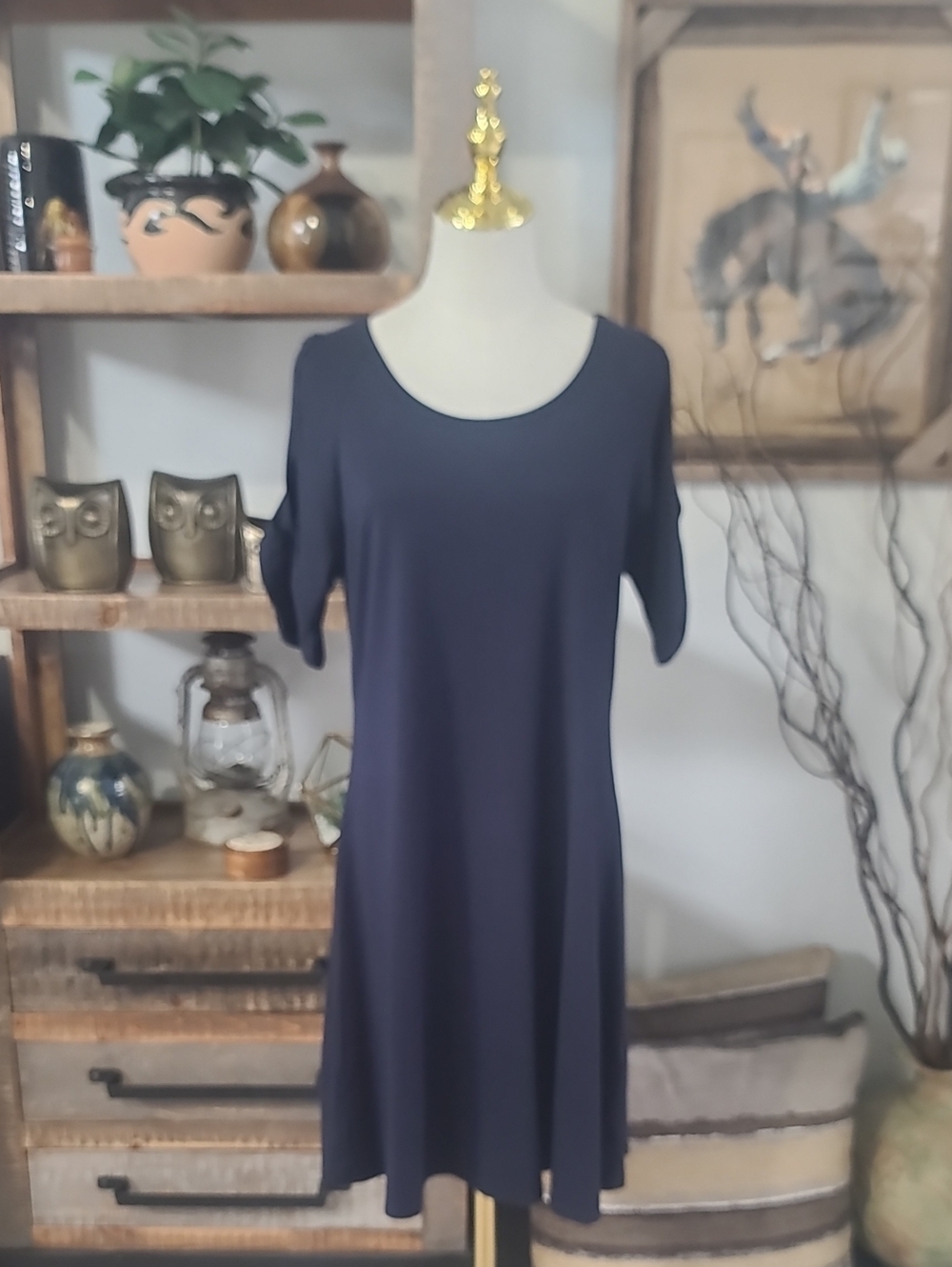 Karen By Karen Kane Catalina Cold Navy Scoop Neck A-Line Dress